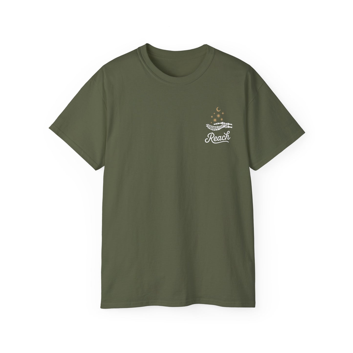 "Reach for the Light" – Skeleton Hand & Moon Shirt | Nighttime Version (John 8:12)