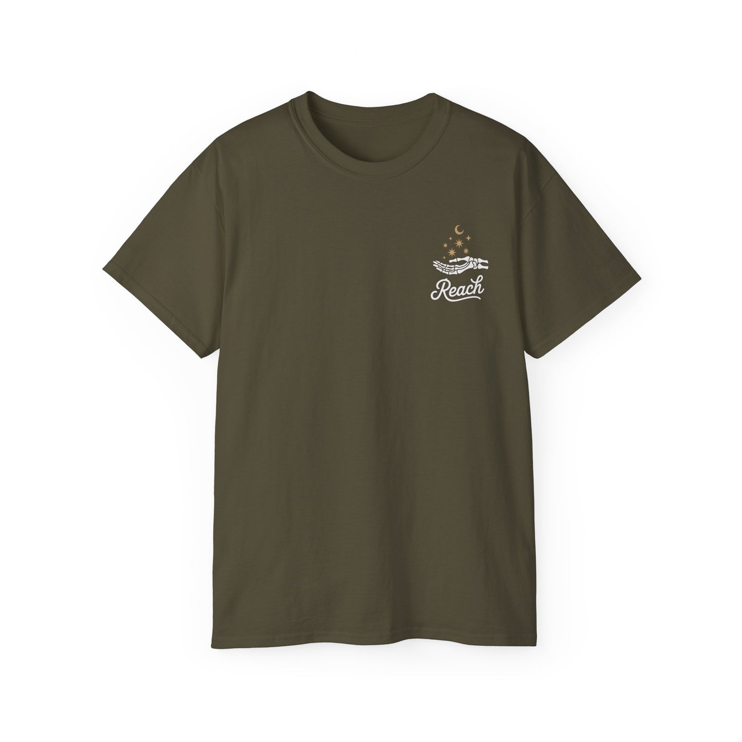 "Reach for the Light" – Skeleton Hand & Moon Shirt | Nighttime Version (John 8:12)