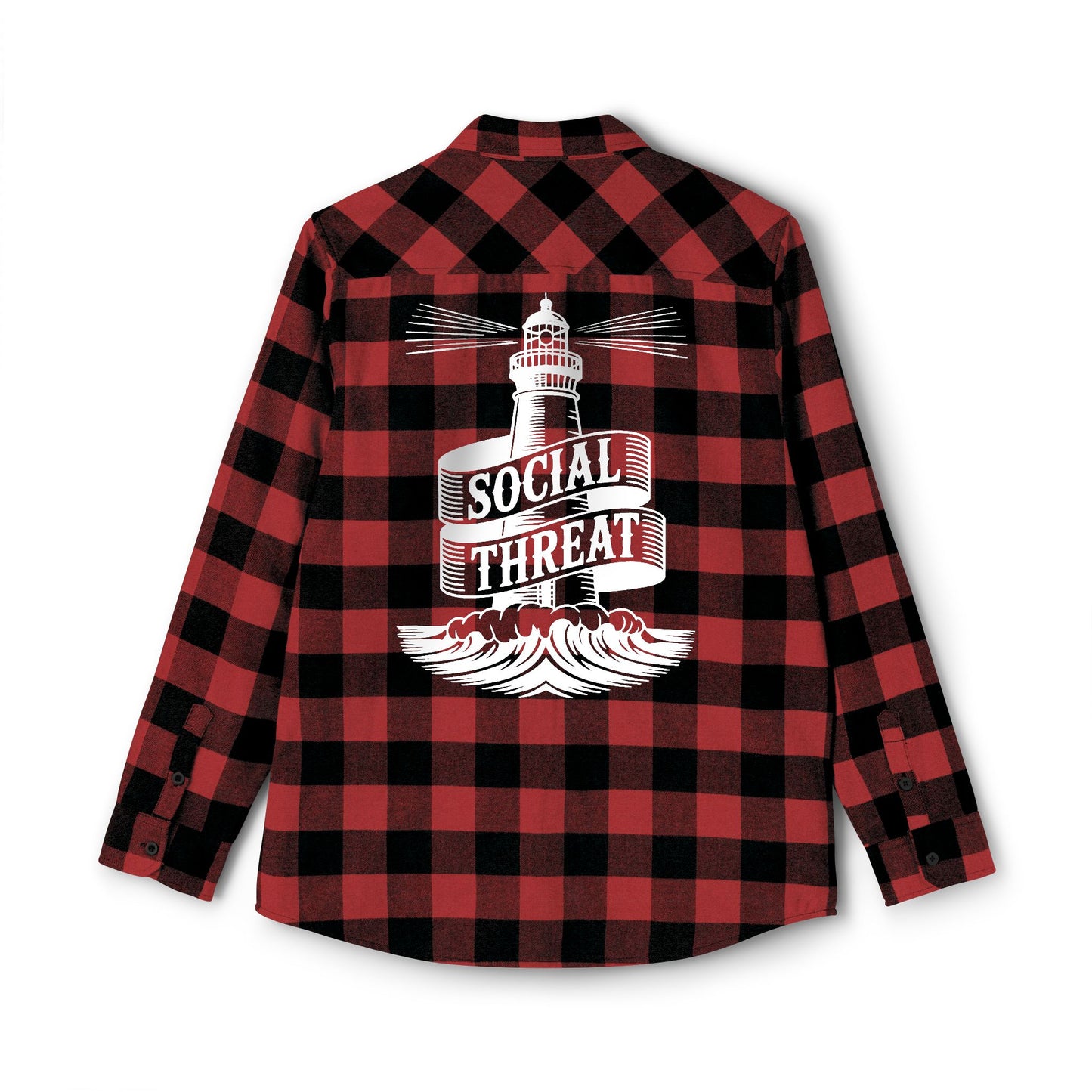 Social Threat Lighthouse Flannel – Vintage-Inspired Flame Logo & Nautical Back Print (Isaiah 58:8)