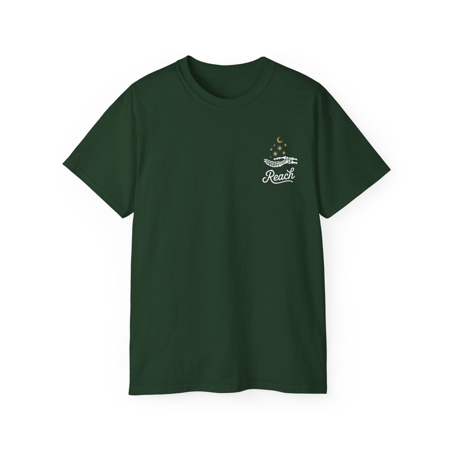 "Reach for the Light" – Skeleton Hand & Moon Shirt | Nighttime Version (John 8:12)