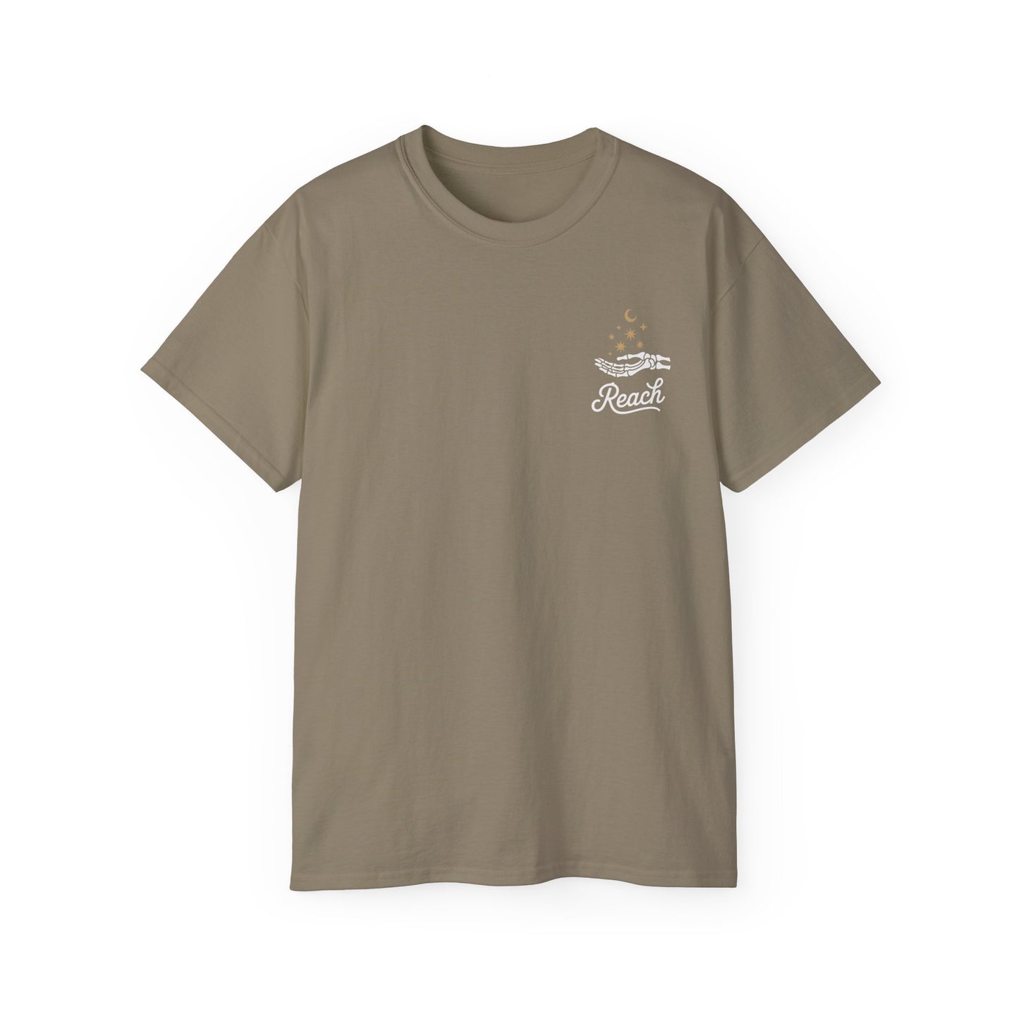 "Reach for the Light" – Skeleton Hand & Moon Shirt | Nighttime Version (John 8:12)