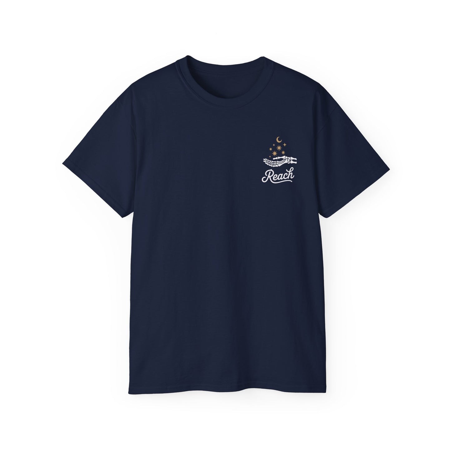 "Reach for the Light" – Skeleton Hand & Moon Shirt | Nighttime Version (John 8:12)