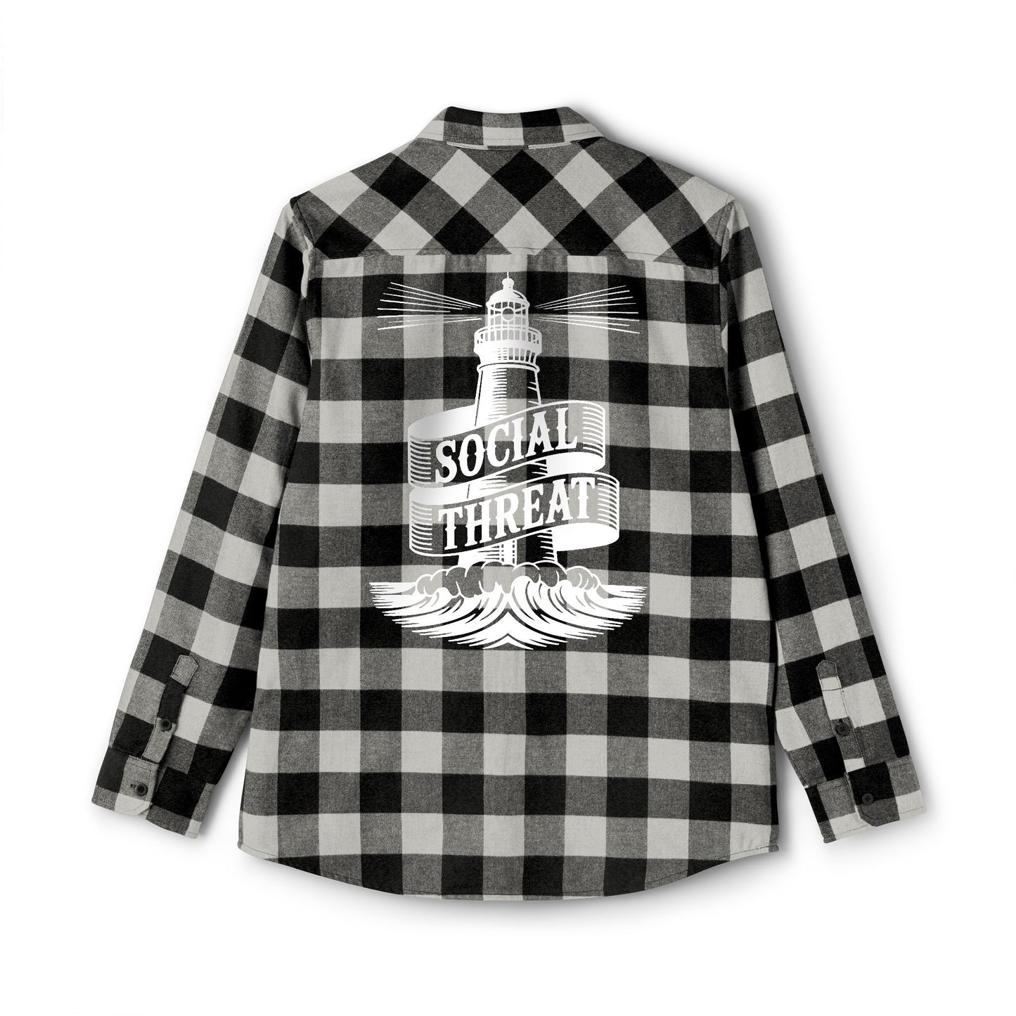 Social Threat Lighthouse Flannel – Vintage-Inspired Flame Logo & Nautical Back Print (Isaiah 58:8)