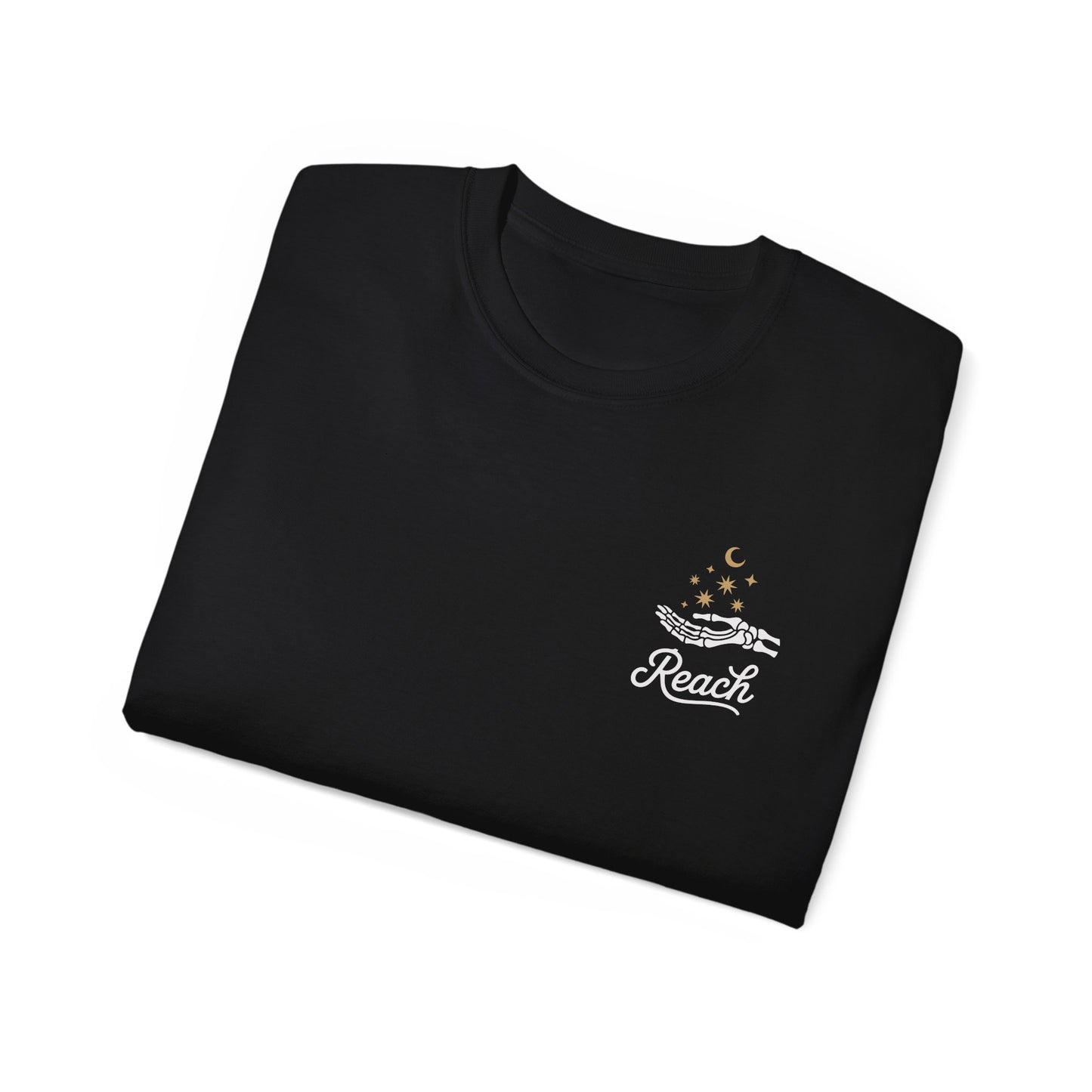 "Reach for the Light" – Skeleton Hand & Moon Shirt | Nighttime Version (John 8:12)