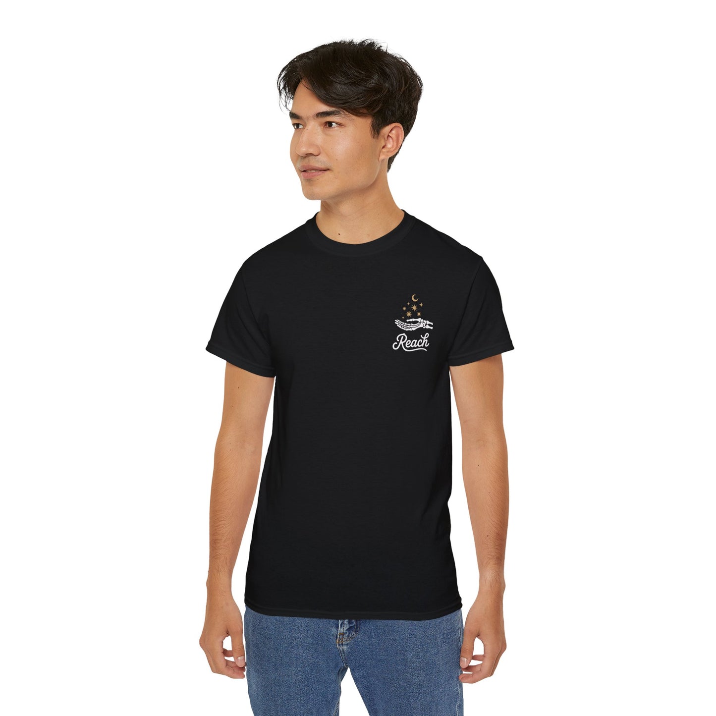 "Reach for the Light" – Skeleton Hand & Moon Shirt | Nighttime Version (John 8:12)