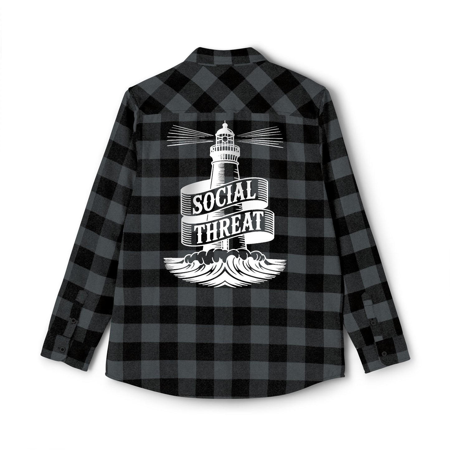 Social Threat Lighthouse Flannel – Vintage-Inspired Flame Logo & Nautical Back Print (Isaiah 58:8)