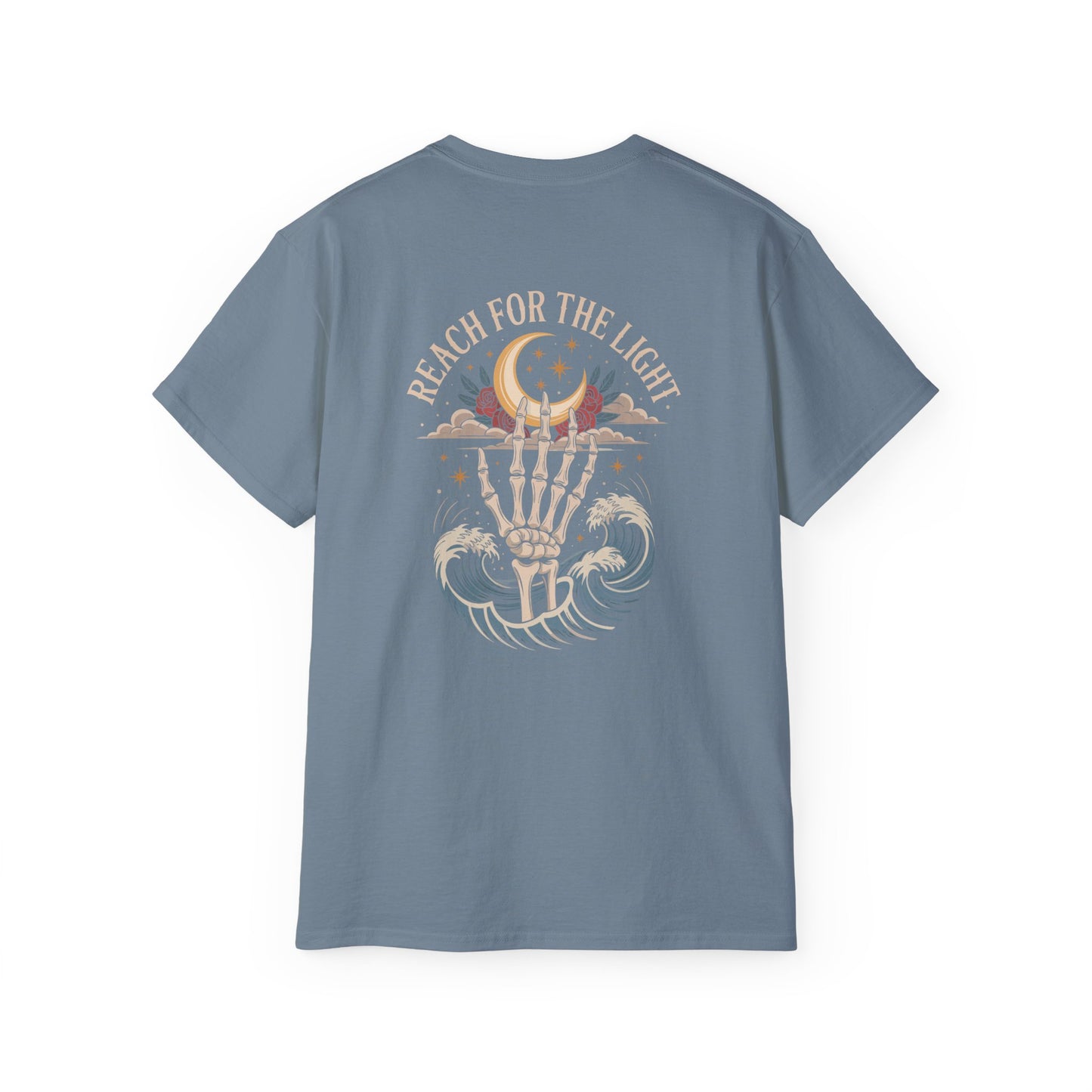 "Reach for the Light" – Skeleton Hand & Moon Shirt | Nighttime Version (John 8:12)