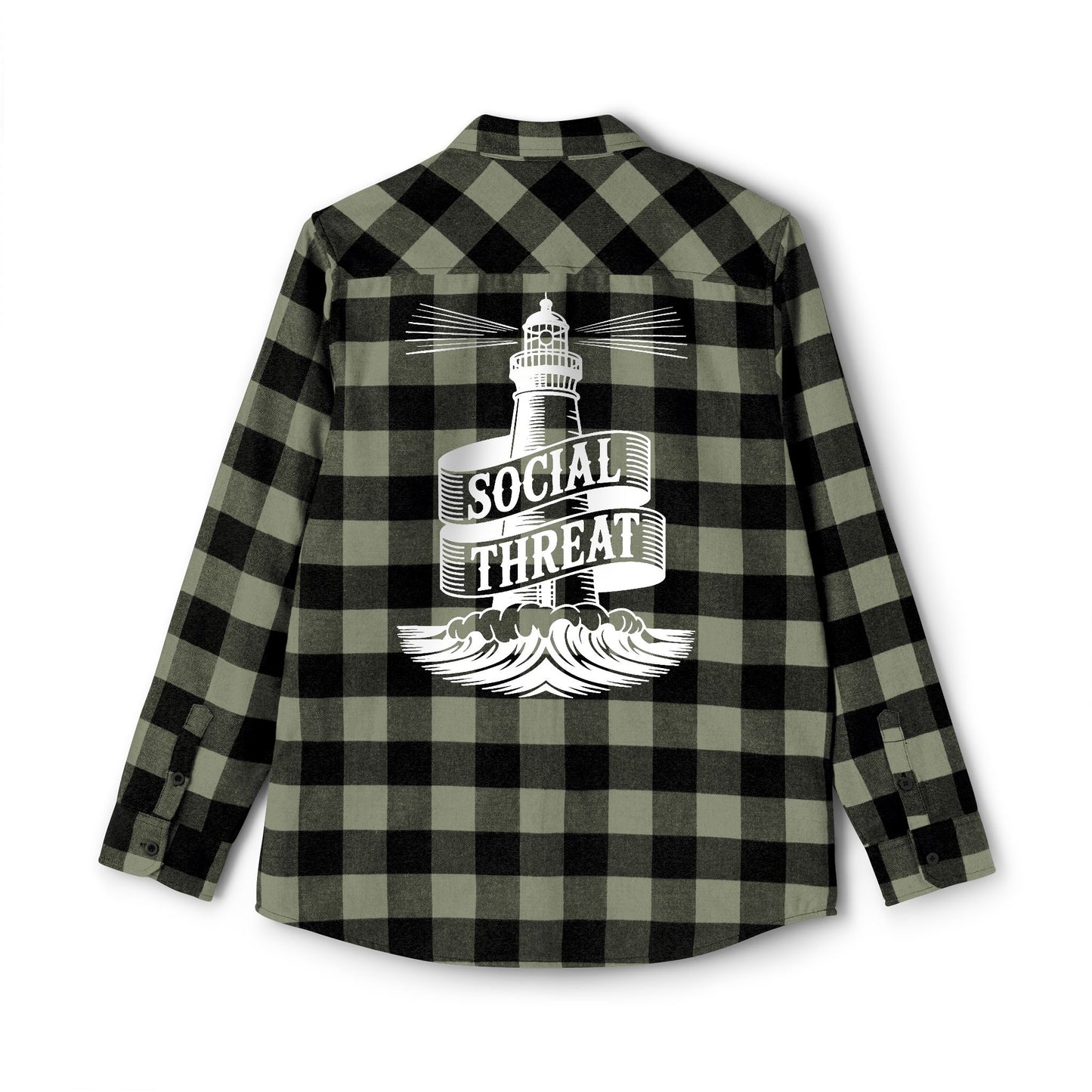 Social Threat Lighthouse Flannel – Vintage-Inspired Flame Logo & Nautical Back Print (Isaiah 58:8)