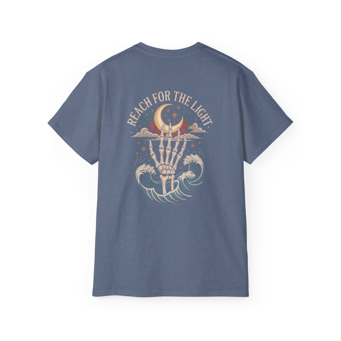 "Reach for the Light" – Skeleton Hand & Moon Shirt | Nighttime Version (John 8:12)